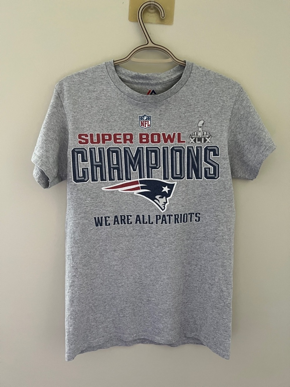 New England Patriots Super Bowl XLIX Champions T Shirt Small Gray NFL